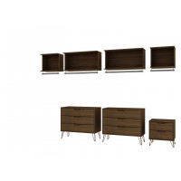 Manhattan Comfort 148GMC5 Rockefeller 7- Piece Open Wardrobe with Aluminum Hanging Rods and Dressers in Brown